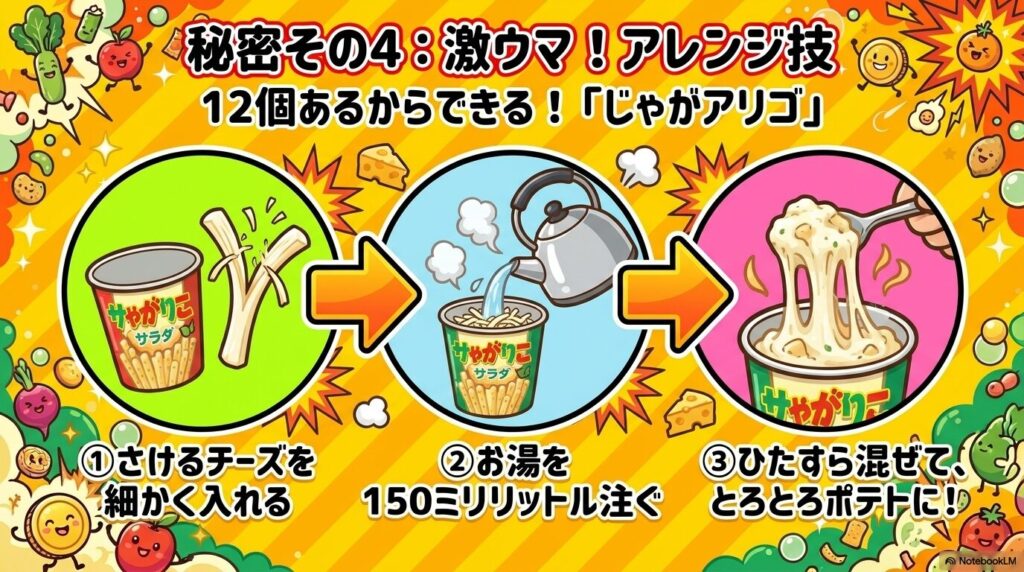 じゃがりこ1カップのカロリーは約285キロカロリーであることを示し、食べ過ぎへの注意を促しています。