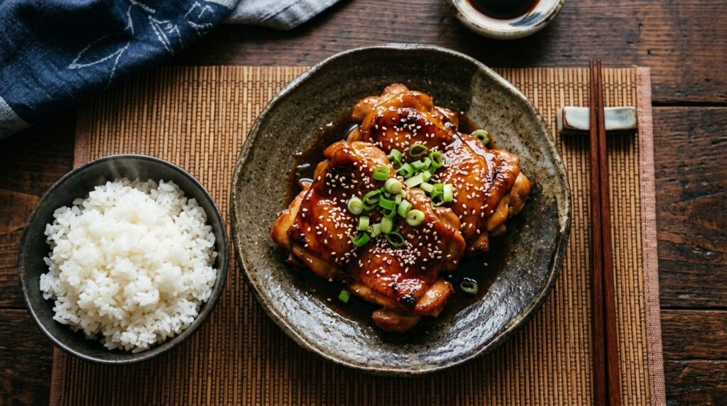 艶やかな照り焼きチキンと白ご飯 - 和食の定番料理