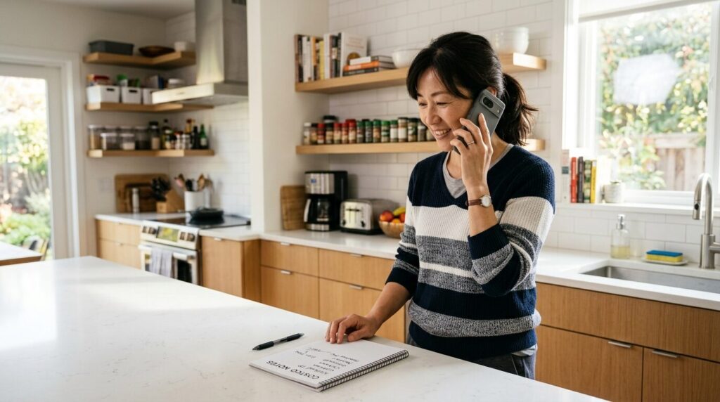 電話でコストコのカスタマーサービスに問い合わせをする日本人女性