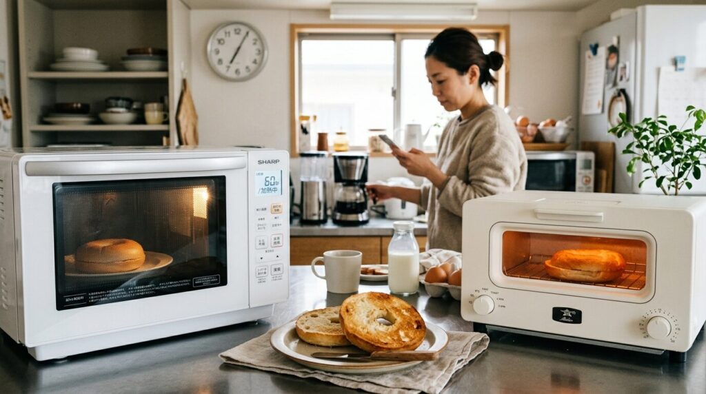 電子レンジとトースターを組み合わせた人気の温め方の実践風景