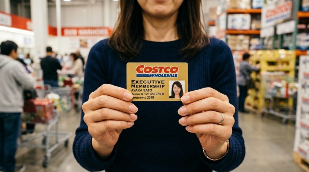 コストコ会員カードを手に持つ日本人女性の手元