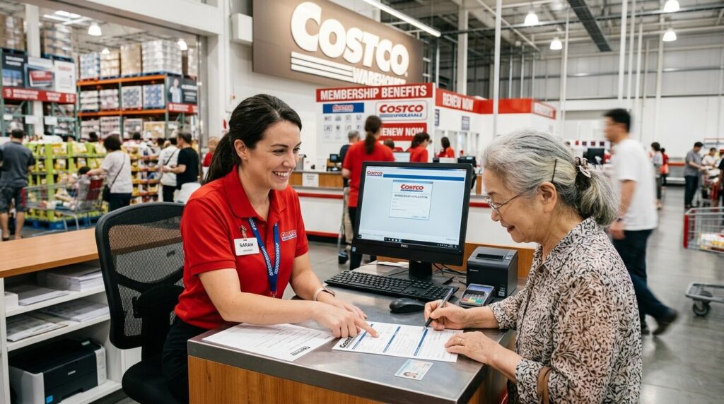 コストコカスタマーサービスカウンターで対応を受ける日本人顧客
