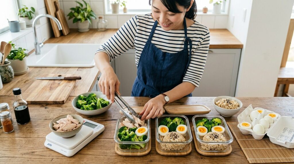 高タンパク低脂質なロティサリーチキンの胸肉を使ったヘルシーな食事プレート