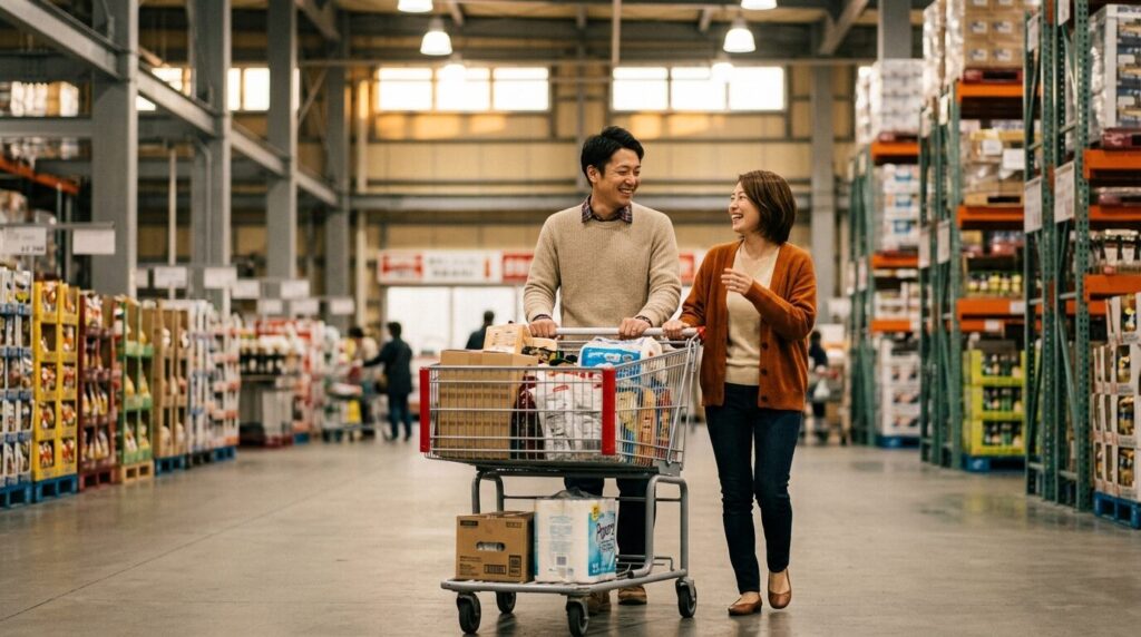 満足した表情で買い物を楽しむ日本人カップル