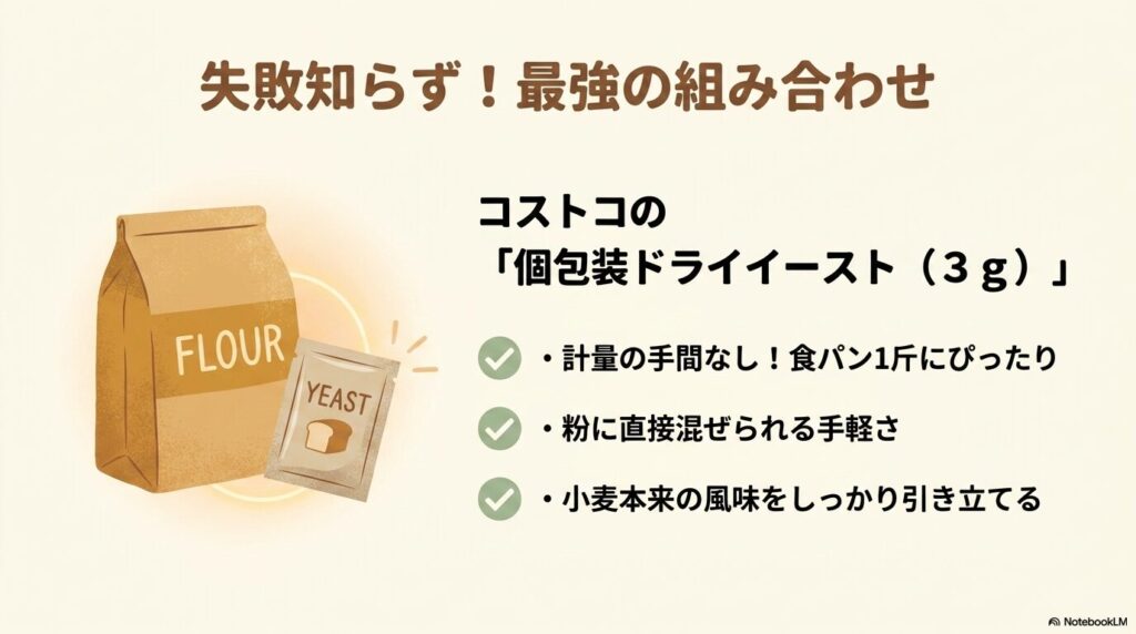 コストコの強力粉と相性の良い、3g個包装ドライイーストのメリットを紹介。