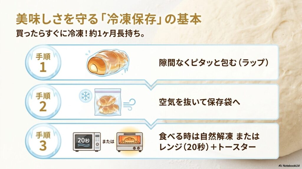 マスカルポーネロールの美味しさを保つための冷凍保存と解凍の3つの手順を紹介。