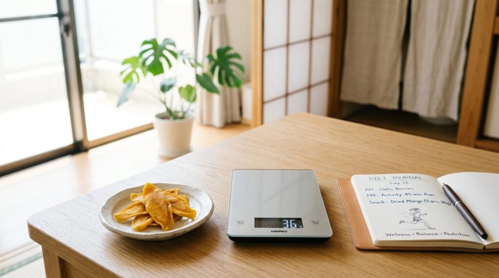 ドライマンゴーの適切な摂取量を示すポーションコントロール