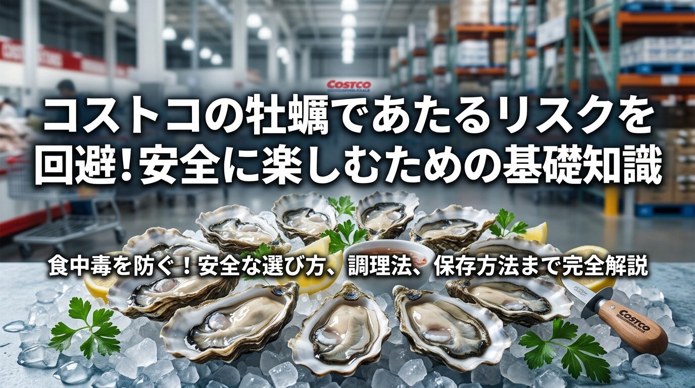 コストコの牡蠣であたるリスクを回避し安全に楽しむための基礎知識を解説する記事のタイトル入りアイキャッチ画像